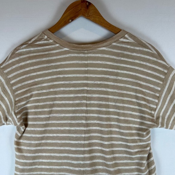 Faherty Womens Tan White Stripe 100% Oceanside Linen V-Neck Short Sleeve Tee XS - Picture 9 of 11